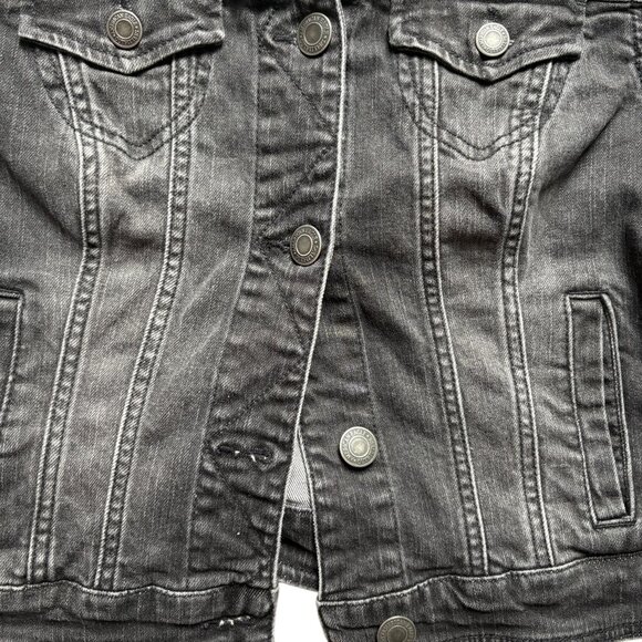 AE Distressed Stretch Black Denim Jacket for Fall Size M - Picture 7 of 11